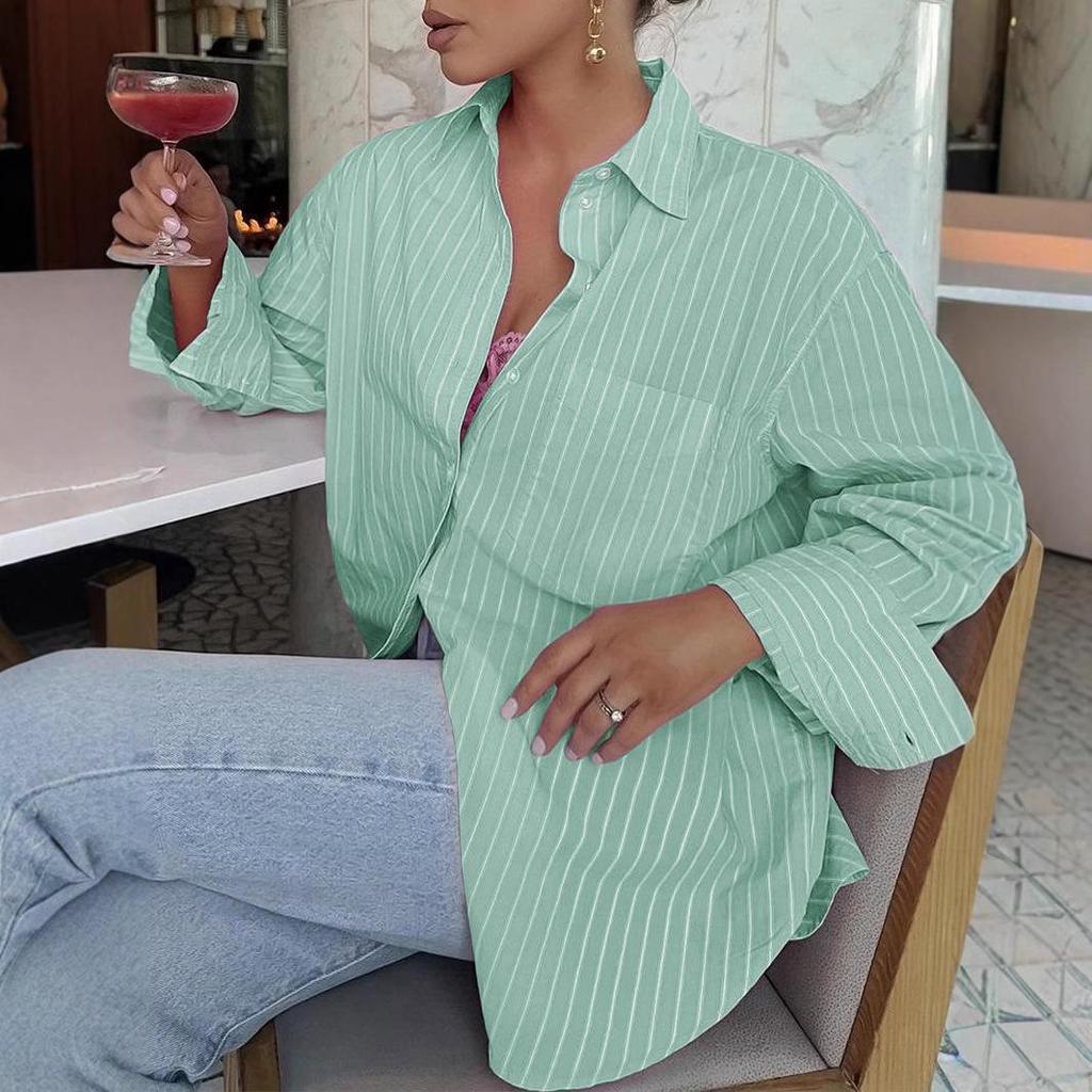 Summer 2025 Women's Casual Striped Long-Sleeve Shirt