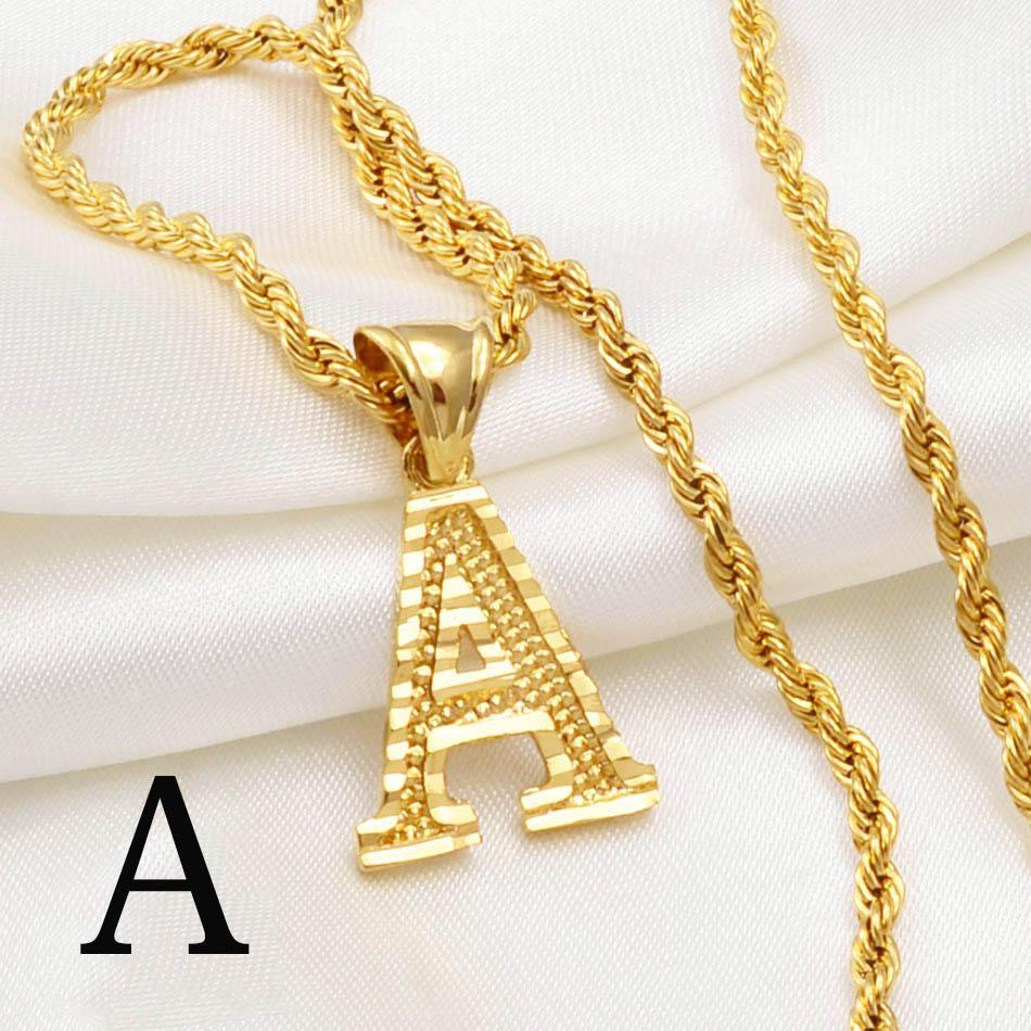 Anniyo AZ Letters Kettingen Dames Heren Verguld Initial Hanger Touwketting Engelse Letter Sieraden Alfabet Afrikaans #058002B