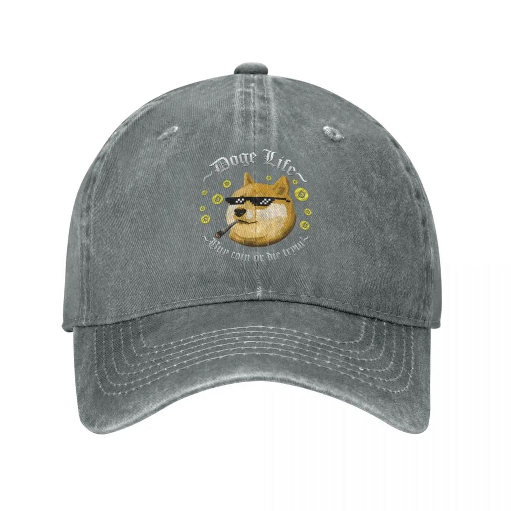 Doge Life Dogecoin Frühling Sommer Kappe Dad Baseballkappe Klassisch Bitcoin Krypto Btc Sonnenhut Denim Sport Kappe