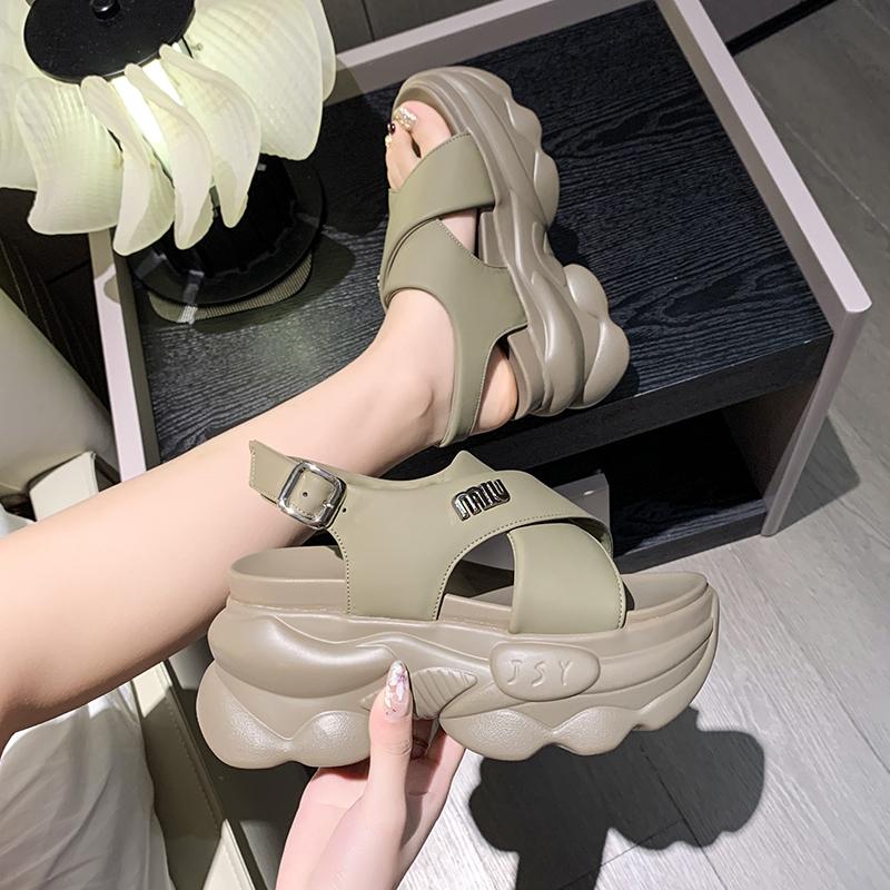 8CM Hohe Plateau Sandale für Damen Klobige Kreuzriemen Gladiator Dicke Sohle Schuhe für Damen Sommer Strand Sandale sandalias mujer