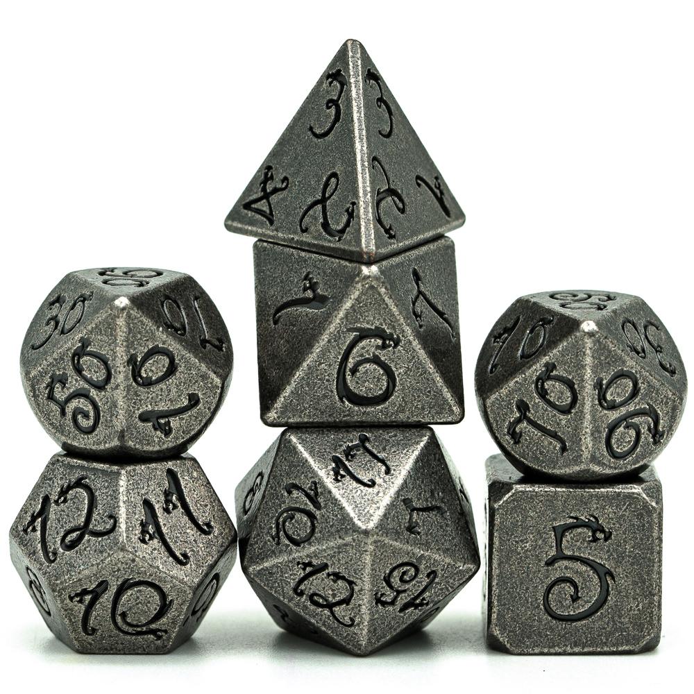 Cusdie Metal D&D Dice with Dragon Font 7Pcs DND Polyhedral Dice Set for Role Playing Game Tabletop Pathfinder Board Games