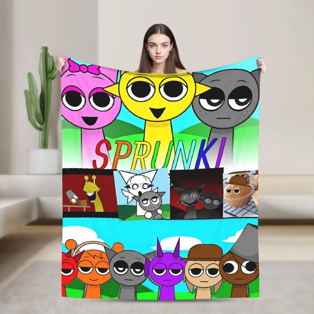 Sprunki Spiel-Flanelldecke, originelle Kuscheldecke für Zuhause, Hotel, Sofa, 125 x 100 cm, flauschig, dünn, Steppdecke