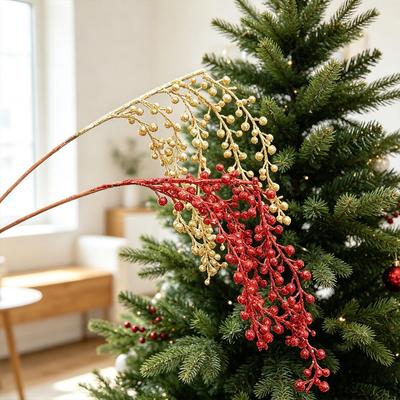 Gold Red Berry Cluster Christmas Tree Decorations - DIY Festive Arrangement Props