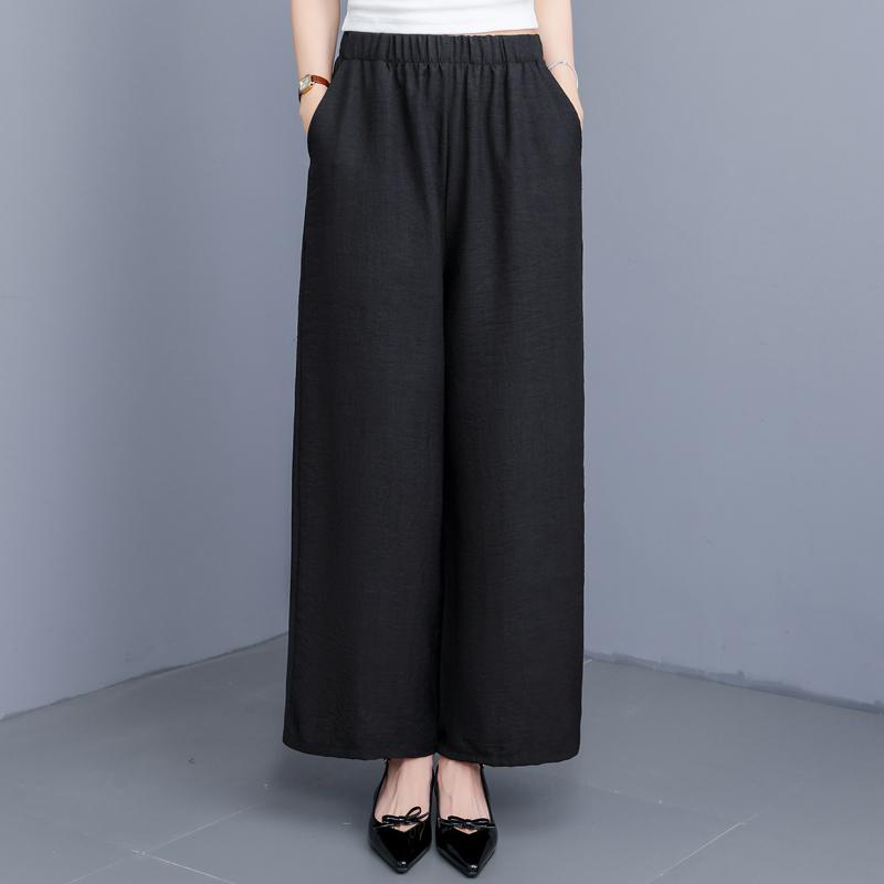 Pantaloni Larghi Estivi Abbigliamento Donna Taglie Forti Casual Larghi Vintage Vita Alta Pantaloni Neri