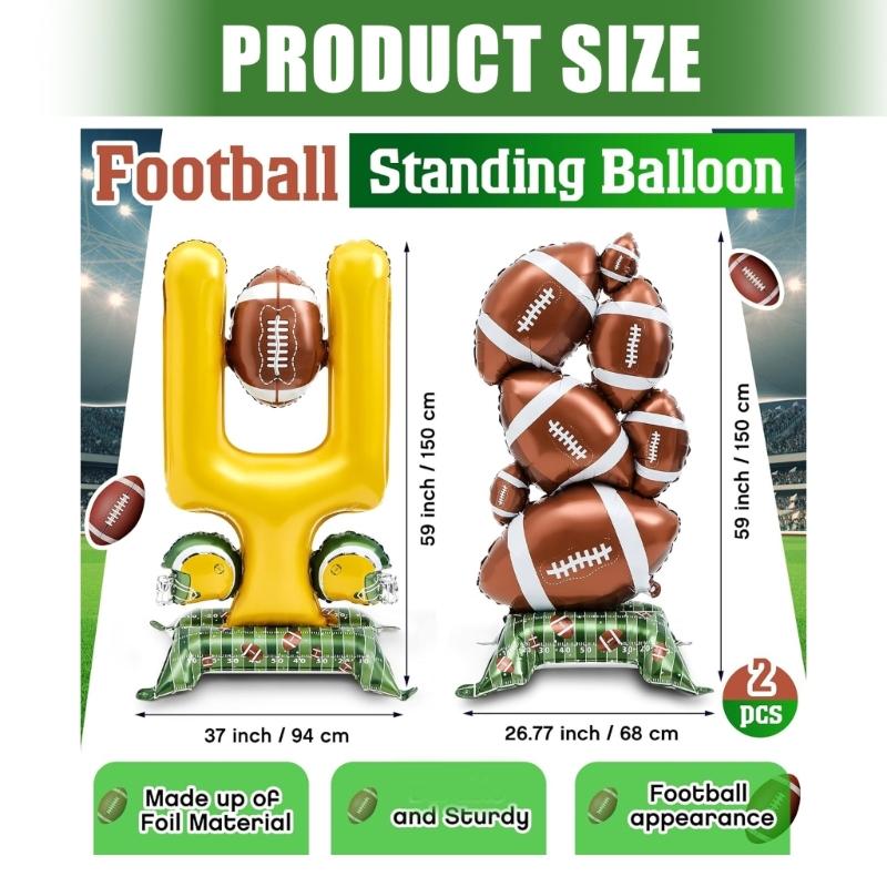 Large 5 Feet Aluminum Football Pattern Balloons With Field Base For Game Decorations And Festivities