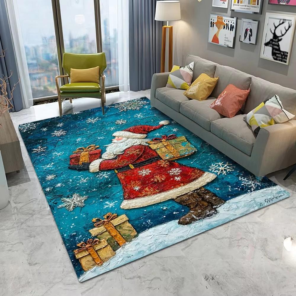 Merry Christmas Decoration Welcome Home Anti-Slip Door Mat Carpet Santa Flannel Floor Rugs for Living Room Home Decor Rug