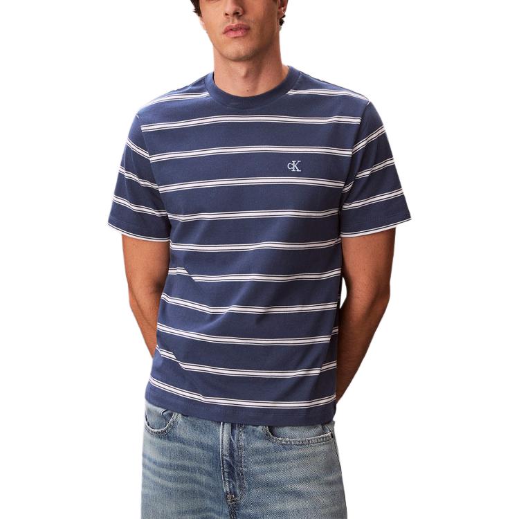 Calvin Klein Logo Striped Crew Neck Short Sleeve T-Shirt Men tops 4RF210G-CEC L