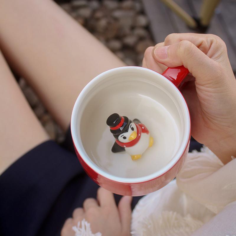 Christmas Cute Animal Cartoon Ceramic Coffee Mug Set