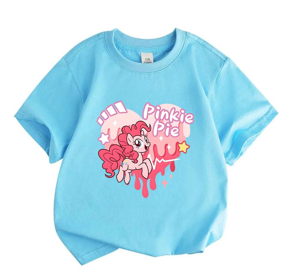Kids Boys Girls 100% Cotton Crew Neck Short Sleeve T-Shirt, Cute Pink Pony Print Casual Comfortable Tee for Daily Wear, Lightweight Breathable Summer