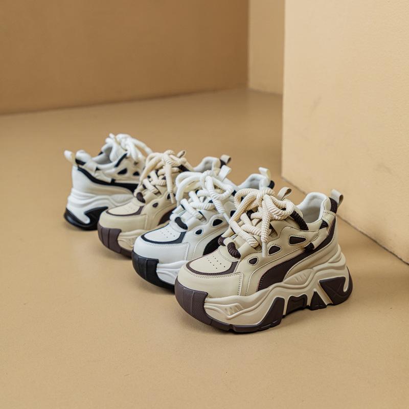 Thick-soled Heightening Dad Shoes Women's 2025 Autumn and Winter New Color Matching Casual Sports Shoes Small Velvet Muffin Women's Shoes