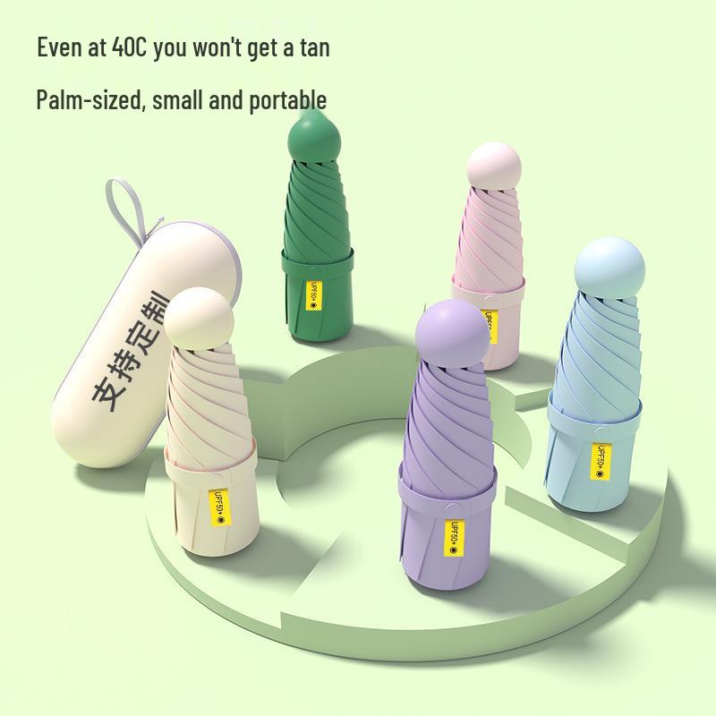 Compact Folding Umbrella - Sun & Rain Protection, Capsule Design, High-End Women’s Pocket Accessory.