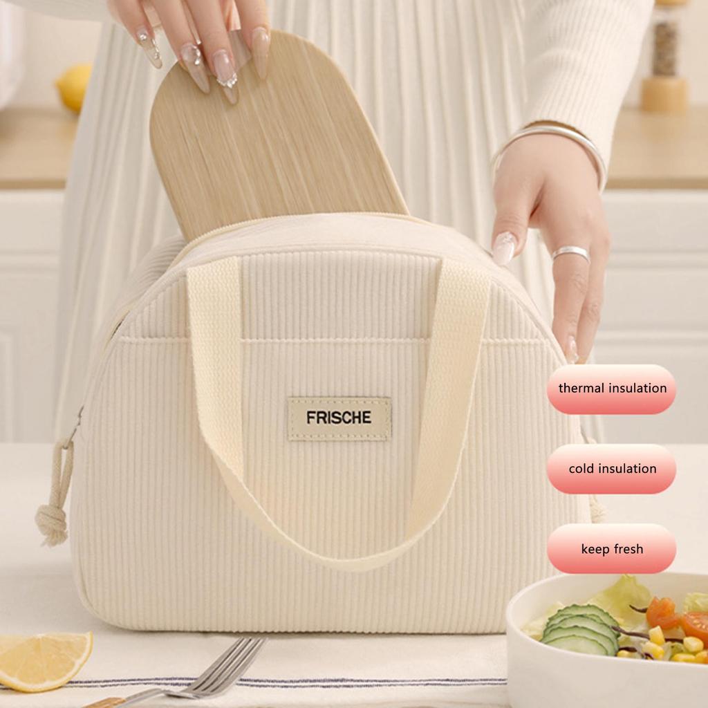 Portable Insulated Lunch Bag with Corduroy Material and Lovely Floral Printing Suitable for Kids Child School Snacks