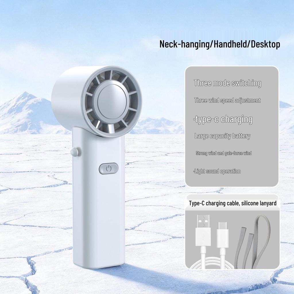 Portable USB Rechargeable Neck-Hanging Foldable Mini Handheld Fan with High-Speed Turbine