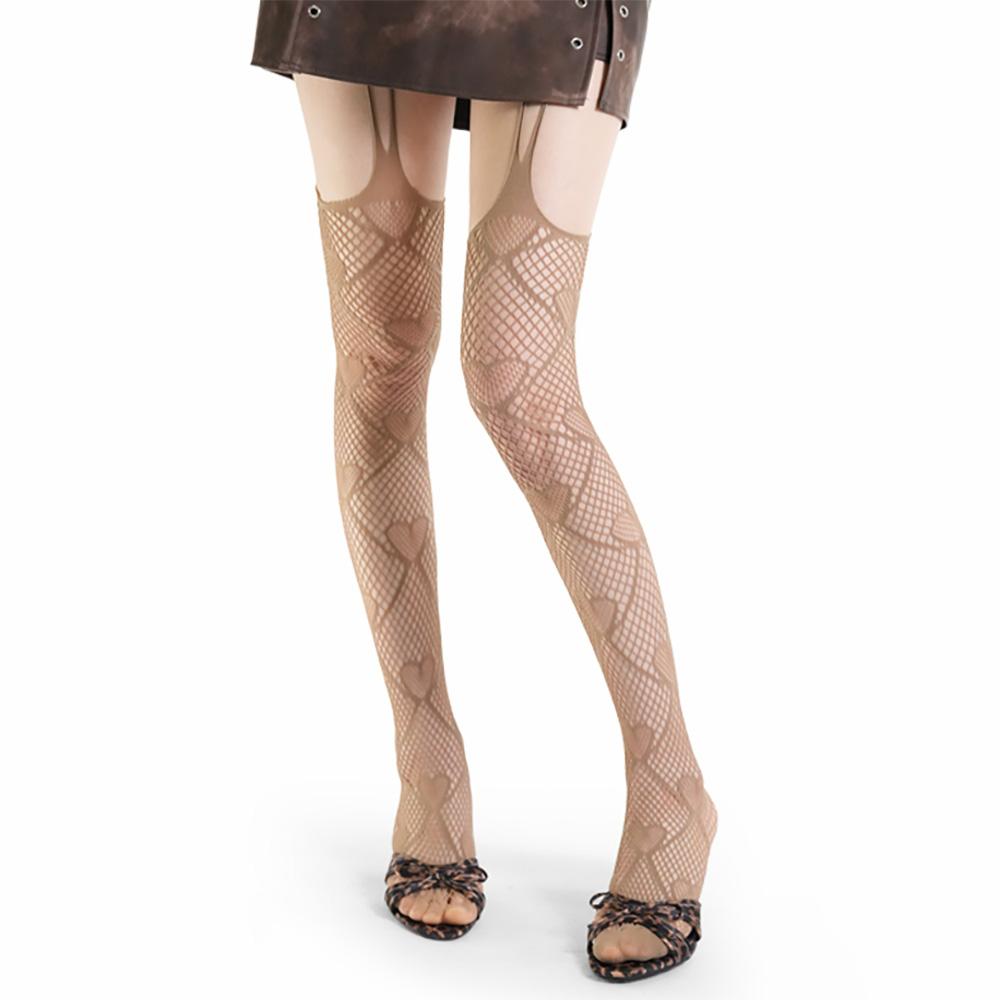 New Love Heart Jacquard Suspender Stockings Women Hollow Out Breathable Stocking Tights Jk Lolita Cute Style Y2K Shibuya