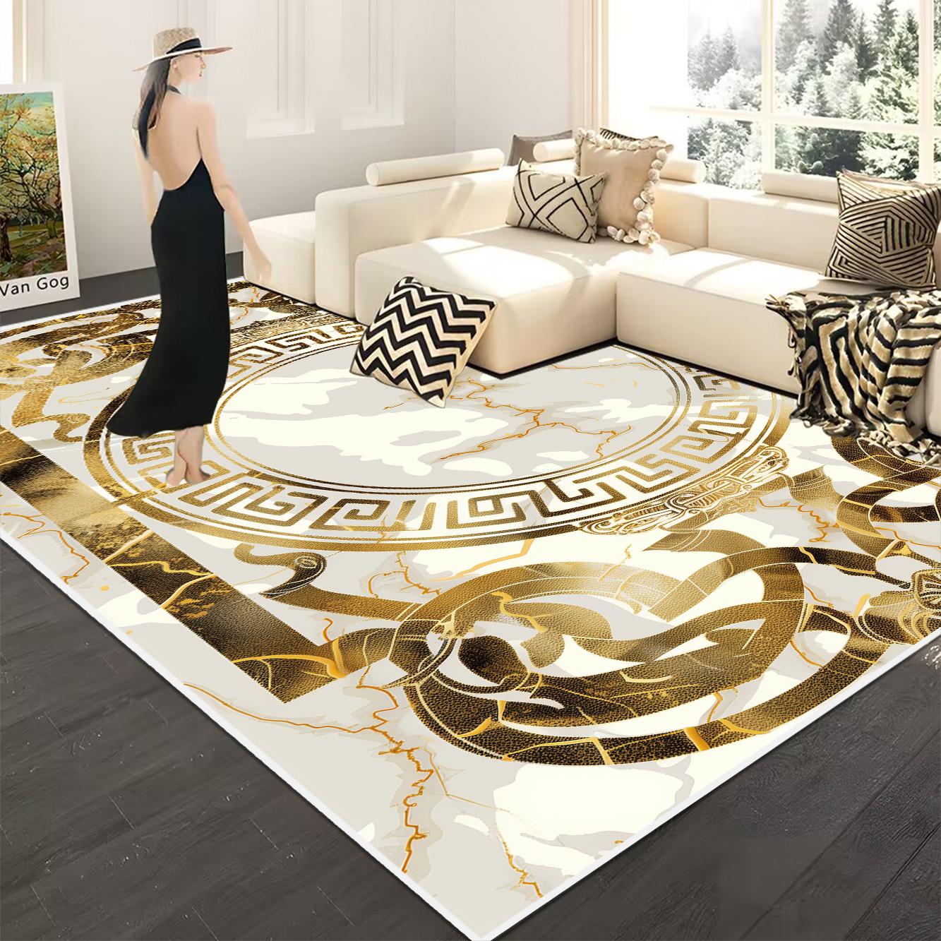 

European Luxury Large Living Room Carpet Luxurious Hardcover Decoration Golden Parlor Sofa Area Rug Washable Coffee Tables Mat 80*120cm