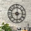 A84X-Rustic Metal For Living Room Wall Clock-Vintage 16 Inch Round Silent Non-Ticking Battery Operated Clock