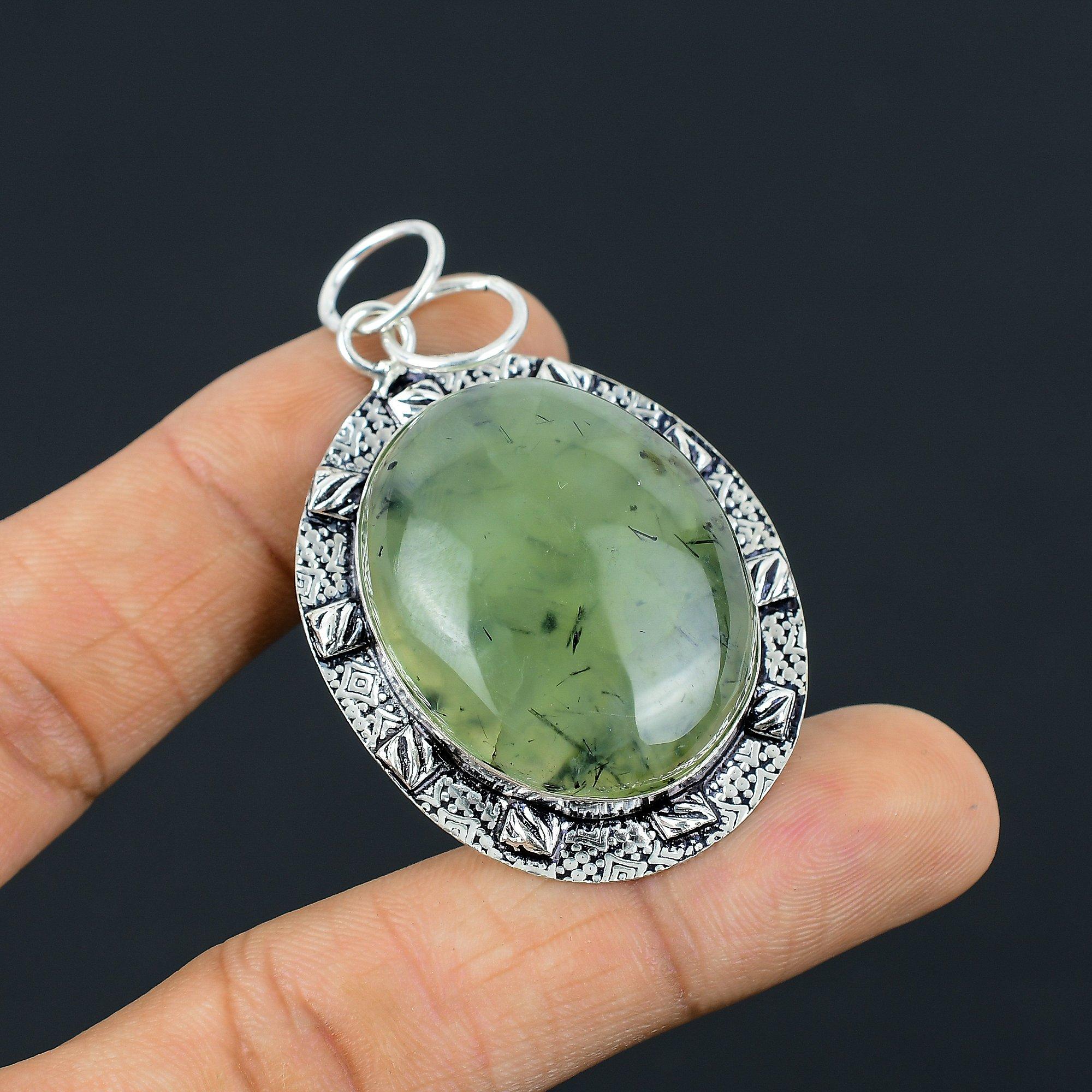 

Friendship Day Deal Moss Moss Prehnite Stone Daughter Pendant Sterling Silver