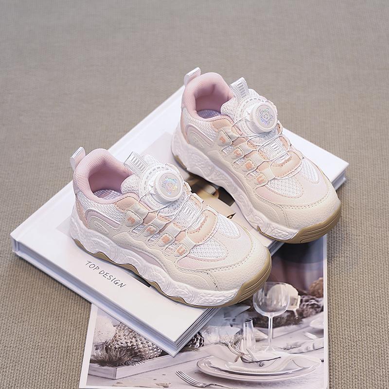 Girls' Sports Shoes 2025 Spring and Autumn New Children's Rotating Buckle Girls' Dad Shoes Breathable Medium and Older Children's Casual Shoes