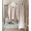 Sanfter Wind dreiblättrige Blume Hals gestrickter Pullover zweiteiliges Set Damen Herbst und Winter Neu Weitbeinige Hose + Pullover-Set