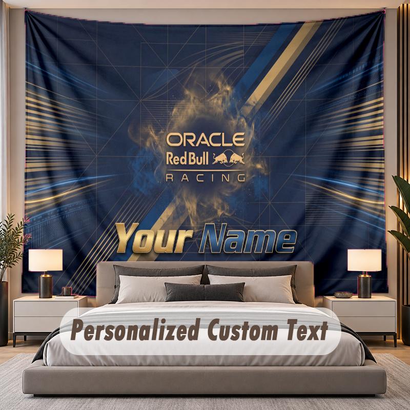 Custom Name Text Tapestry Red Bull Racing Personalized Polyester Wall Tapestry For Bedroom And Room