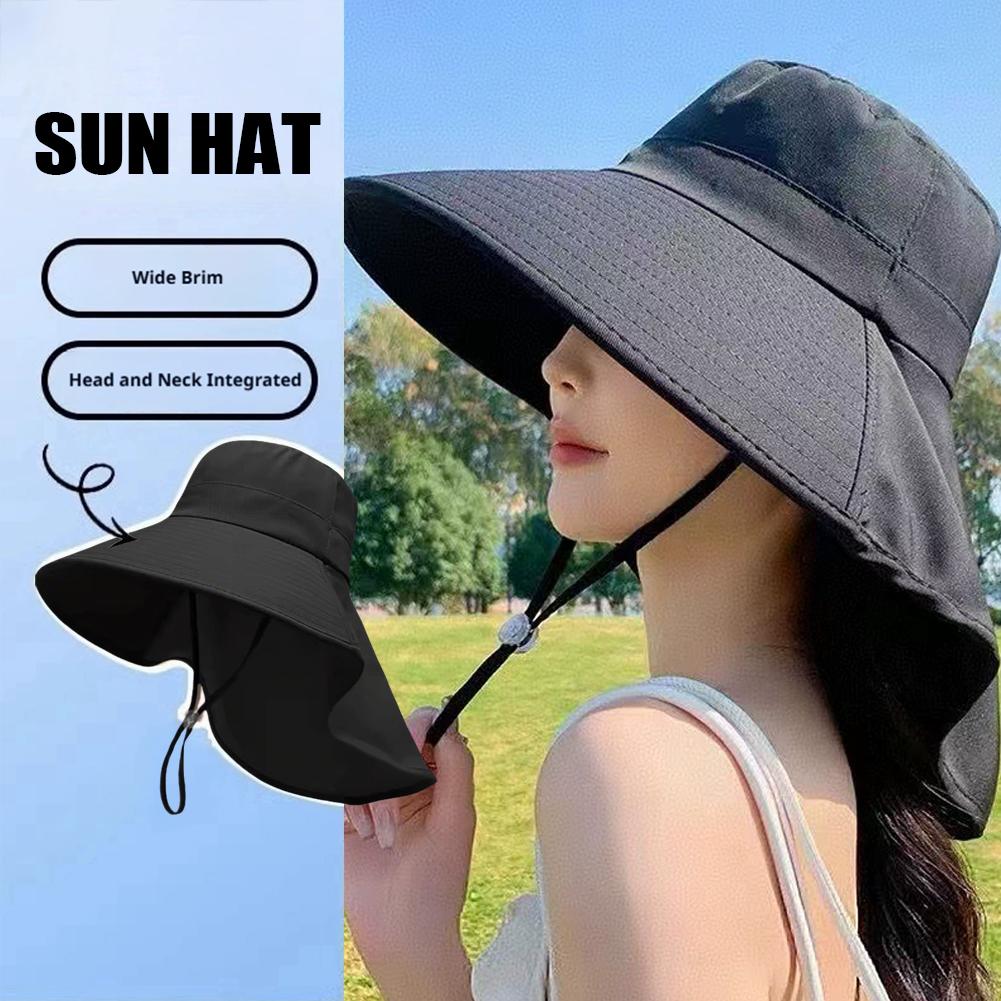 Women's Wide Brim Sun Hat Integrated Head and Neck Protection Foldable UV Protection Outdoor Fishing Hiking Cap