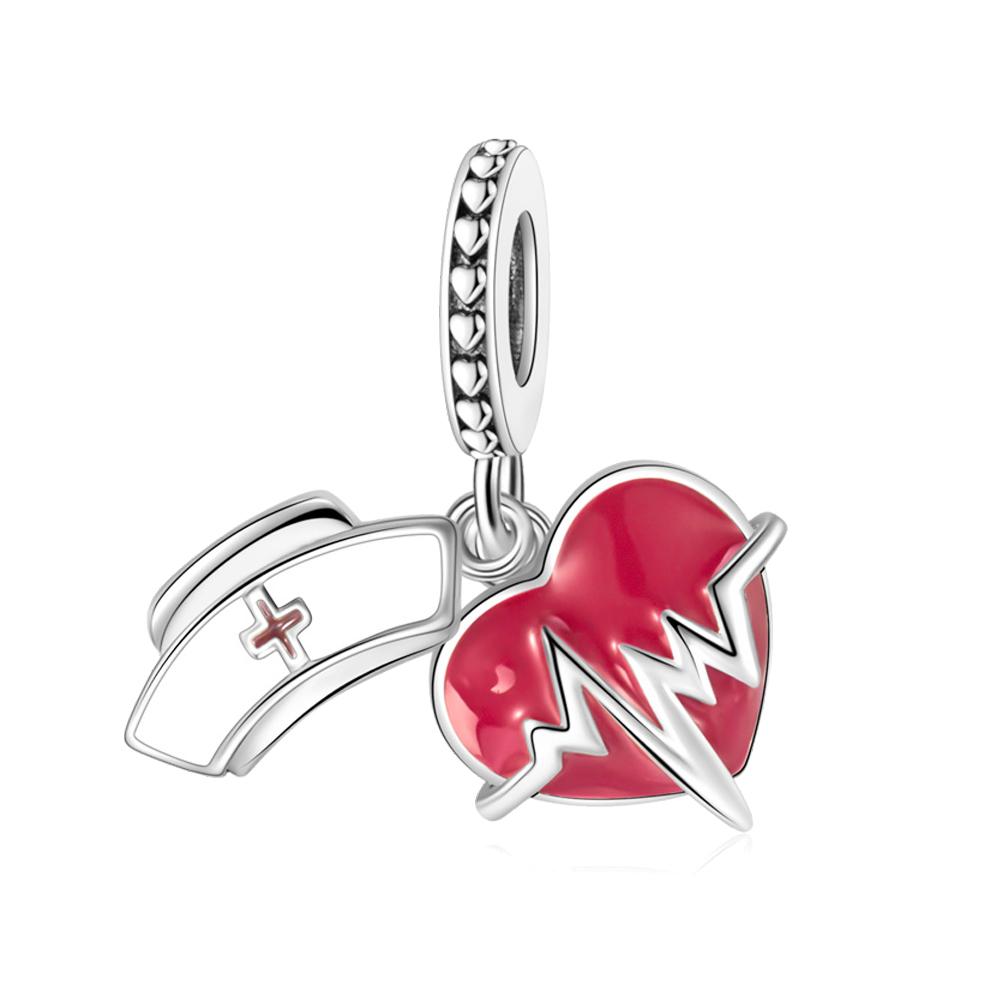 חרוזי כסף 925 בצורת אמבולנס עם גלולה, סטטוסקופ, קופסת תרופות תלויים לצמיד, מתנה ליום האחות, תכשיט