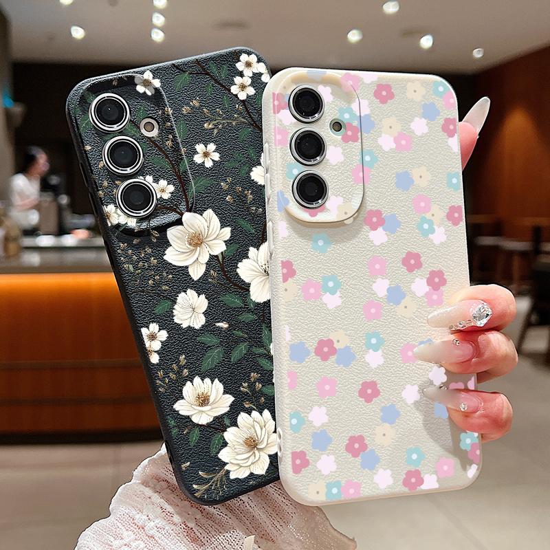 White Flowers Print Case For Samsung A18 A57 A37 A17 A56 A36 A26 A16 A55 A35 A25 A15 A54 S21 FE S22 S23 S24 Plus S25 S26 Ultra Silicone Cover