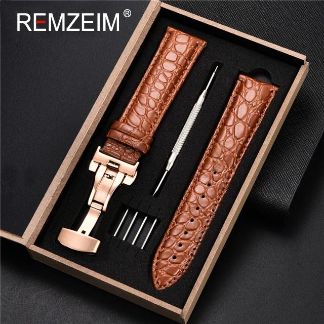 

Embossed Leather Watch Strap with Box Watch Band Butterfly Clasp Bracelet 18mm 20mm 22mm 24mm Wrist Band Watch Accessories 24mm