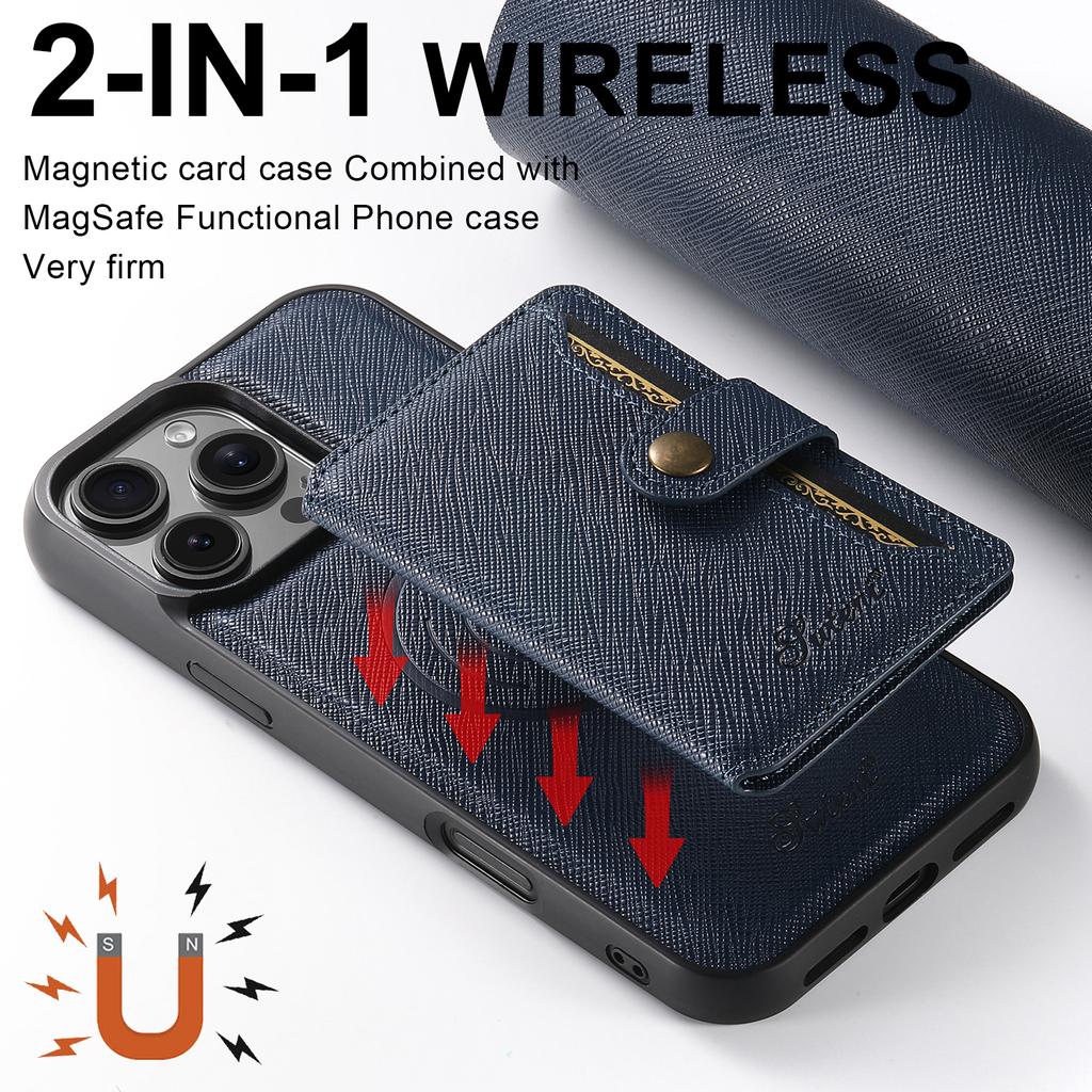 SUTENI H20 For iPhone 16 Pro Magnetic Case Cross Texture Phone Back Cover with Detachable Card Holder