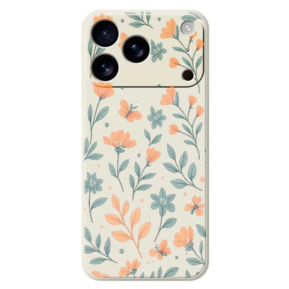

For iPhone 17 Pro Case Yellow Flowers Pattern Printing Straight Edge TPU Phone Back Cover Beige