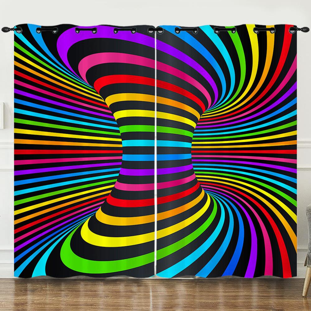 Curtains 3D Three-dimensional Pattern Curtains Nordic Wind Irregular Special-shaped Blackout Curtains Bedroom Free of Punching