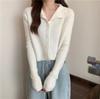 Elegant Stand Collar 100% Wool Knitted Cardigan - Slimming Long Sleeve Sweater Coat for Autumn & Winter