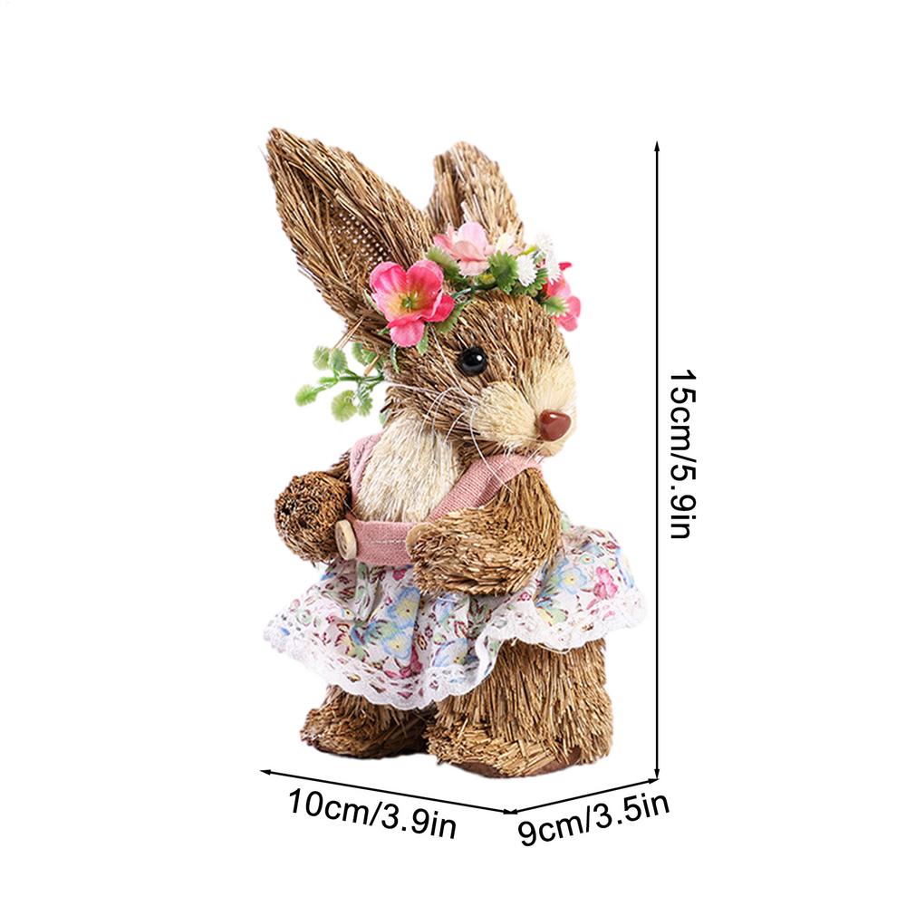 

1pcs Straw Woven Bunny Straw Rabbit Decoration Ornament Easter Holiday Decors Sculptures & Statuette Yard Party Home Supplies