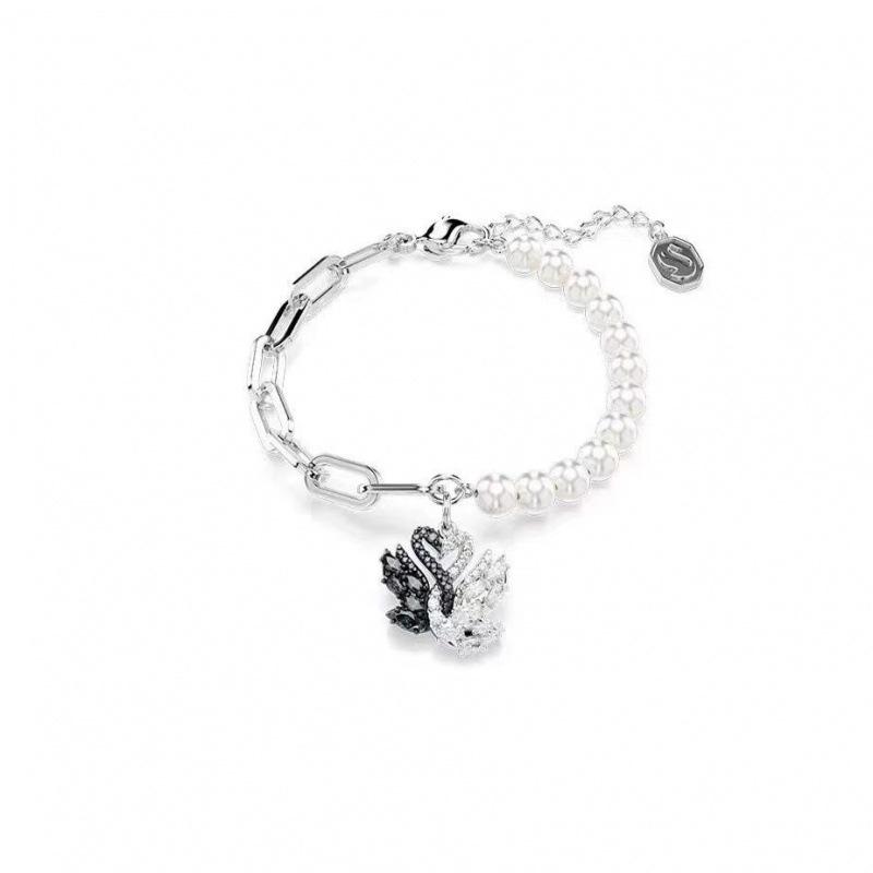 Swan Necklace: Black & White Swarovski Crystal Clavicle Chain