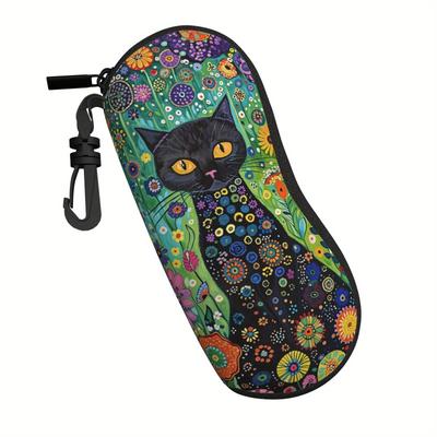 Custodia portatile per occhiali con chiusura a zip e moschettone in materiale morbido neoprene, custodia protettiva leggera per occhiali da vista e da sole