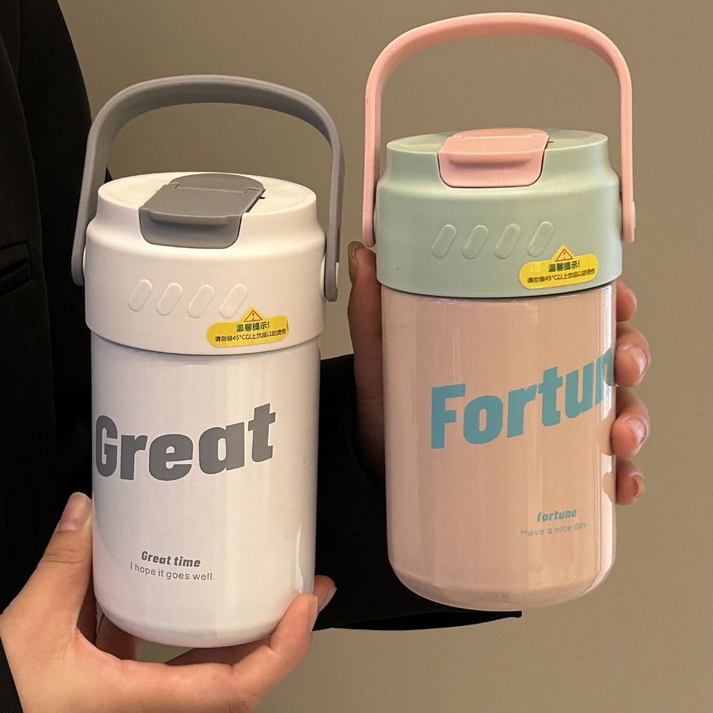 with Straw Handle Stainless Steel Thermos Mug Straw Thermal Water Bottle  Coffee Tea