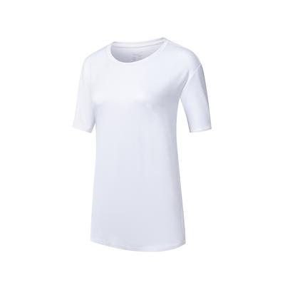 Einfarbiges Rundhals-Kurzarm-T-Shirt Damen Oberteile Perlmutt-Weiß SC1249015A-WT02