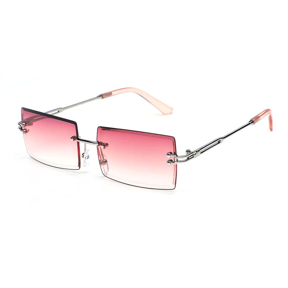 Retro Fashion Sunglasses Frameless Rectangle Gradient UV400 Women Summer Travel Metal Rimless