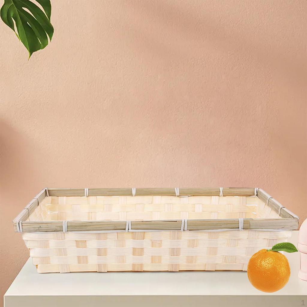 Woven Serving Tray Basket Fruit Vegetable Storage Food Snacks Container for Kitchen Counter