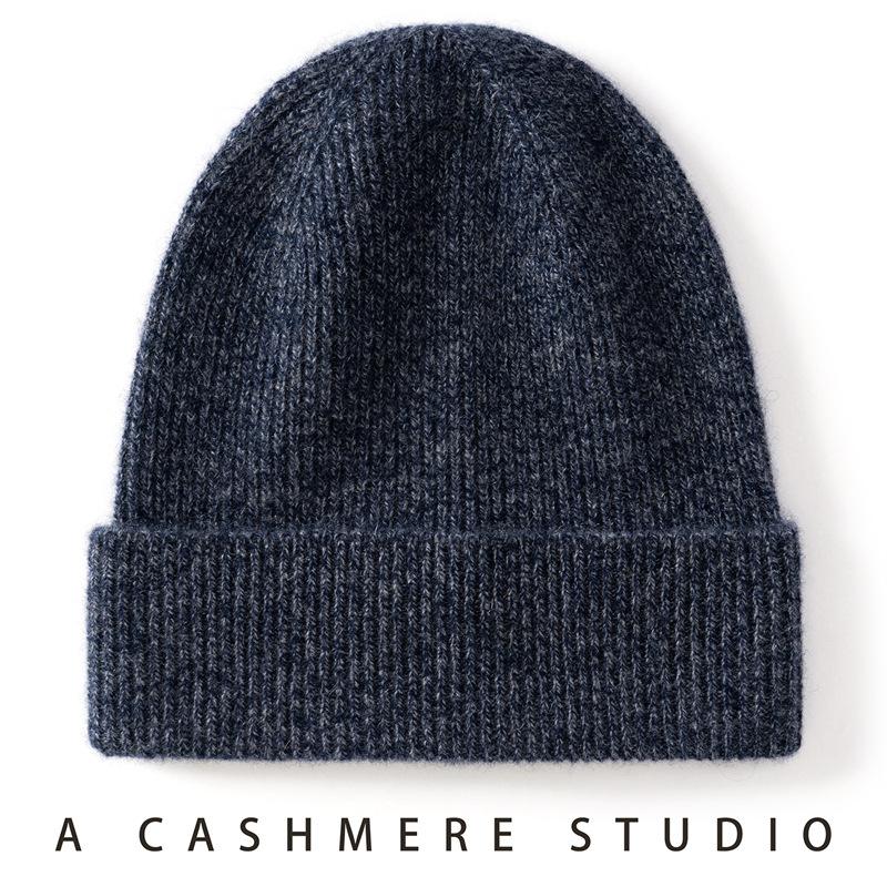 % Pure cashmere hat women's new skin feeling thickened new autumn and winter hat men's and women's warm knitted hat cold hat