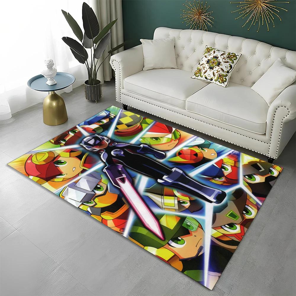 Retro Games Megaman Rockman Cartoon Carpet Rug for Home Living Room Bedroom Sofa Doormat Decor,Child Area Rug Non-slip Floor Mat