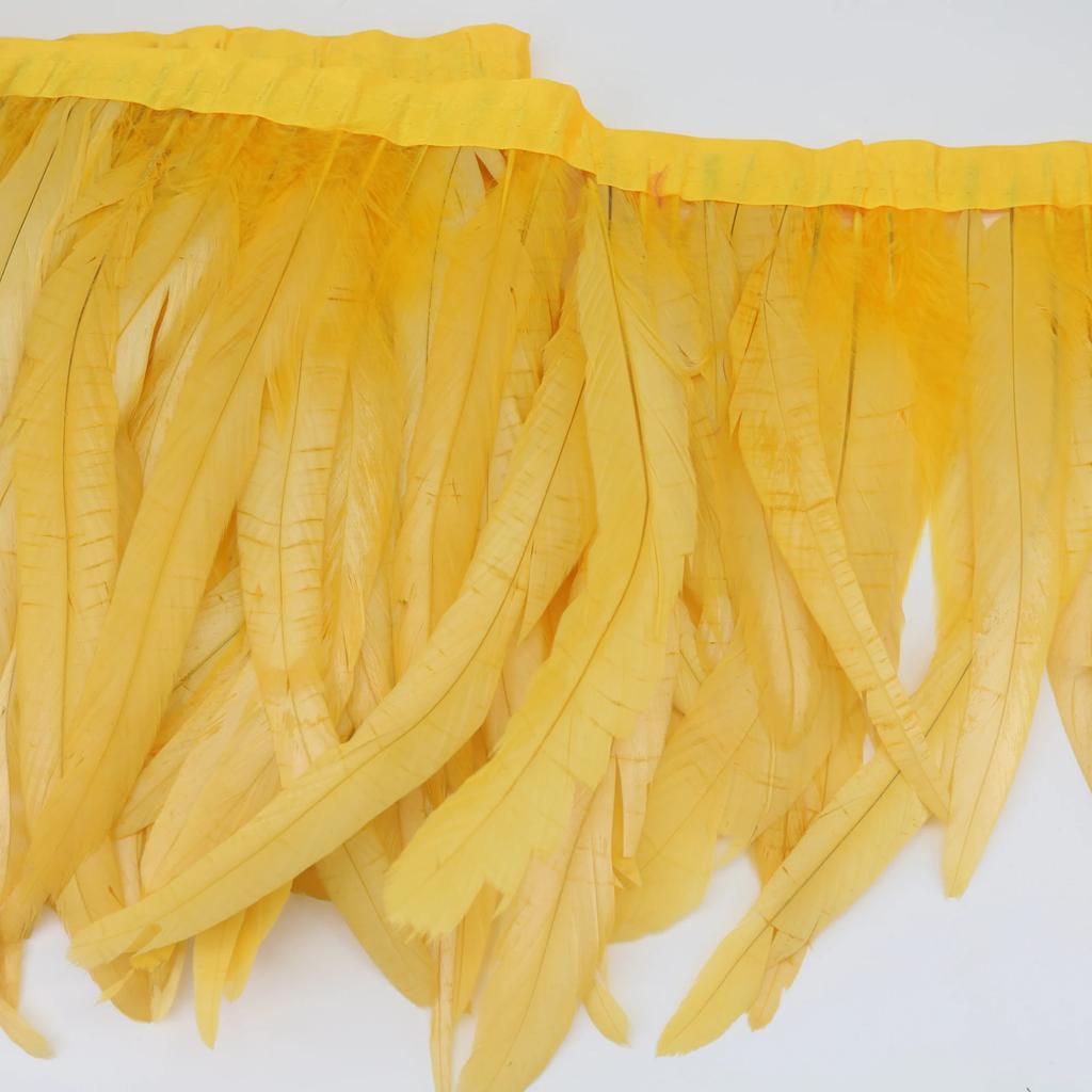 10Meters Colored Rooster Tail Feather Tassel Trim 25-30cm Dyed Cock Plumes Ribbon for Wedding Party Dress Skirt Craft Accessory