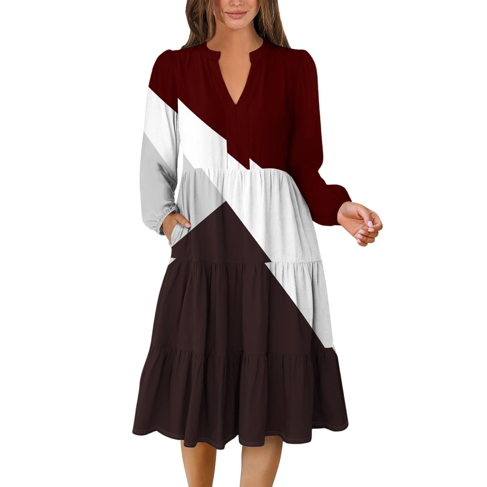 

Женское платье с V-образным вырезом, многослойное, в богемном стиле, с длинным рукавом и геометрическим принтом XXL винный