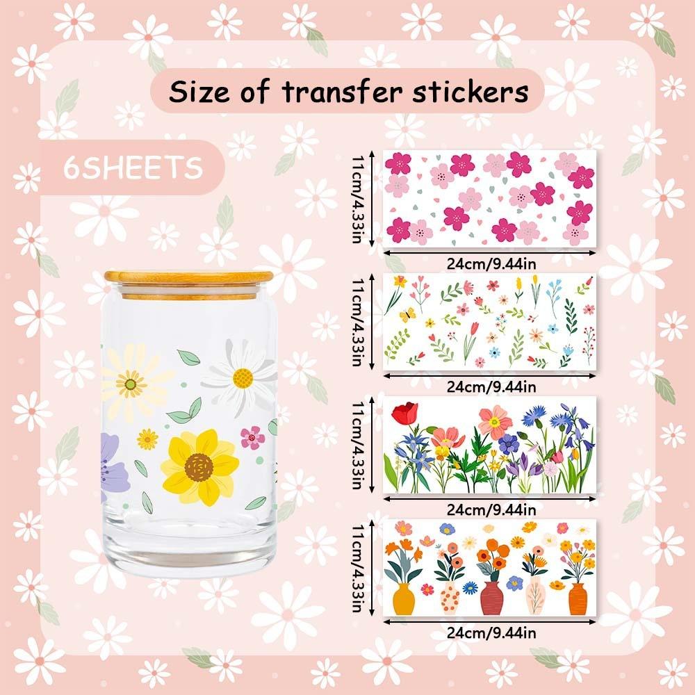 Floral Theme Glass Mug With Crystal Transfer Decals For Home Office And Gift Ideas