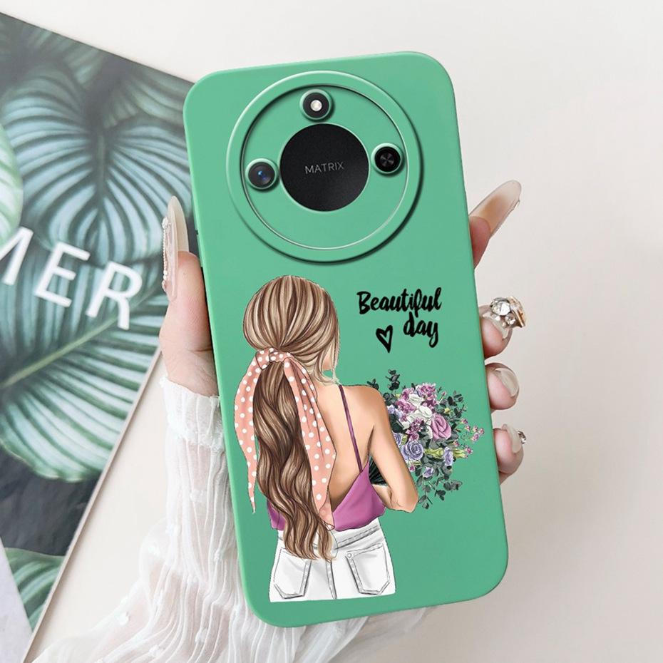 Phone Case For Honor X9c Smart 5G Pretty Girl Flower Printed Soft Silicone Back Cover For Honor X9C X9cSmart Cases Bumpers