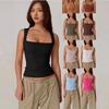 New Summer New Women's Square Neck Sleeveless Double Tank Top Basic Tights Black