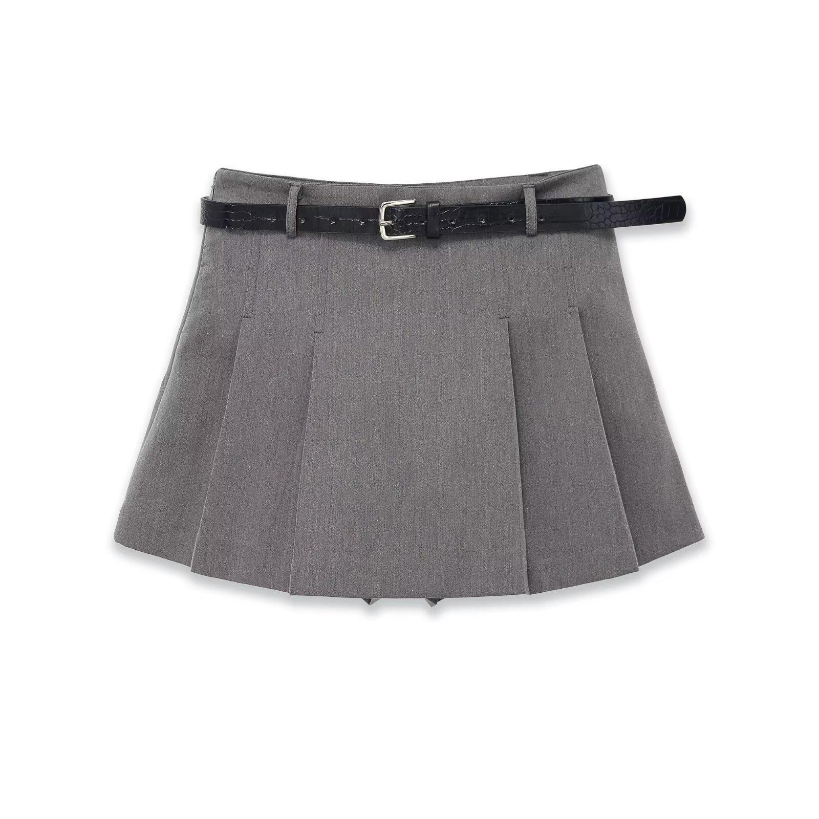 

ZG Women s Summer Gray Pleated Mid-Waist Skort with Waistband Small серый