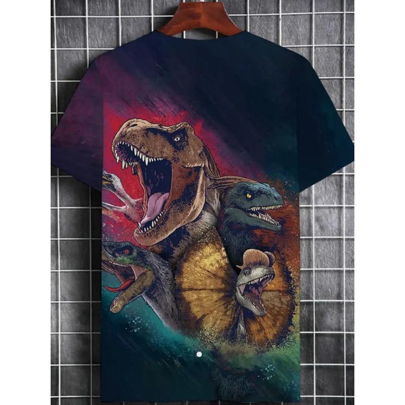Men's 3D Dinosaur Printed T-shirt Casual Short Sleeved Round Neck Breathable Polyester Fabric Summer Style