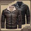 Men's Retro Faux Leather Jacket with Multi-Pockets, Fleece-lined PU, Business Casual Outerwear