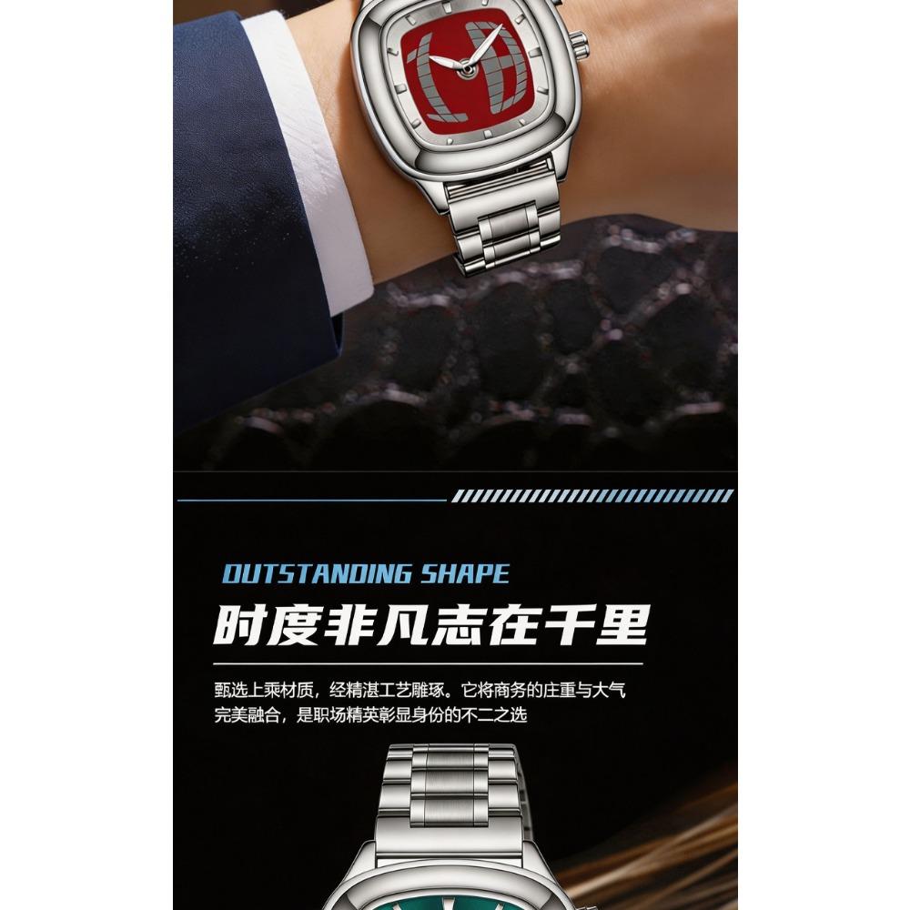 Montre-bracelet à quartz pour homme Boîtier carré coussin Bracelet en acier inoxydable Analogique Affaires Étanche